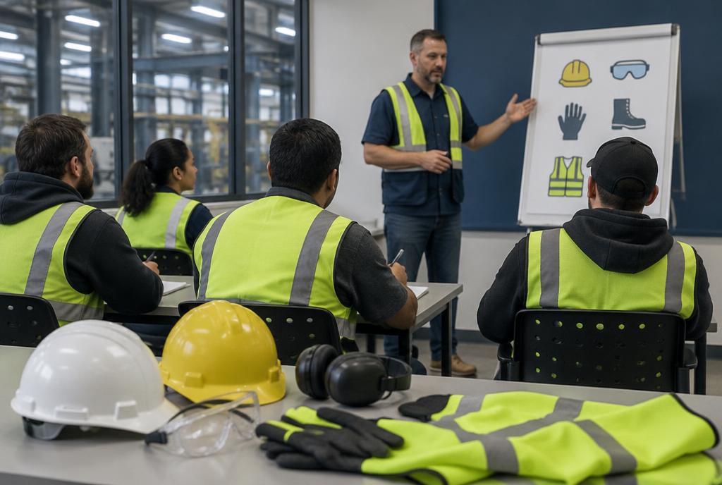 Turma de treinamento em segurança e saúde no trabalho